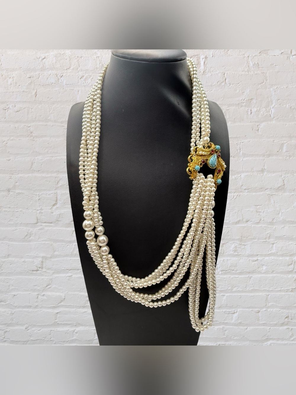 Florenza necklace Multi-Strand faux pearls colorful articulating clasp